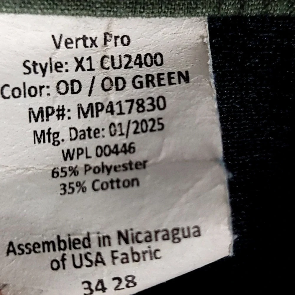 Vertx Pro Tactical Cargo Pants Men's 34x28 OD Green Ripstop X1 CU2400